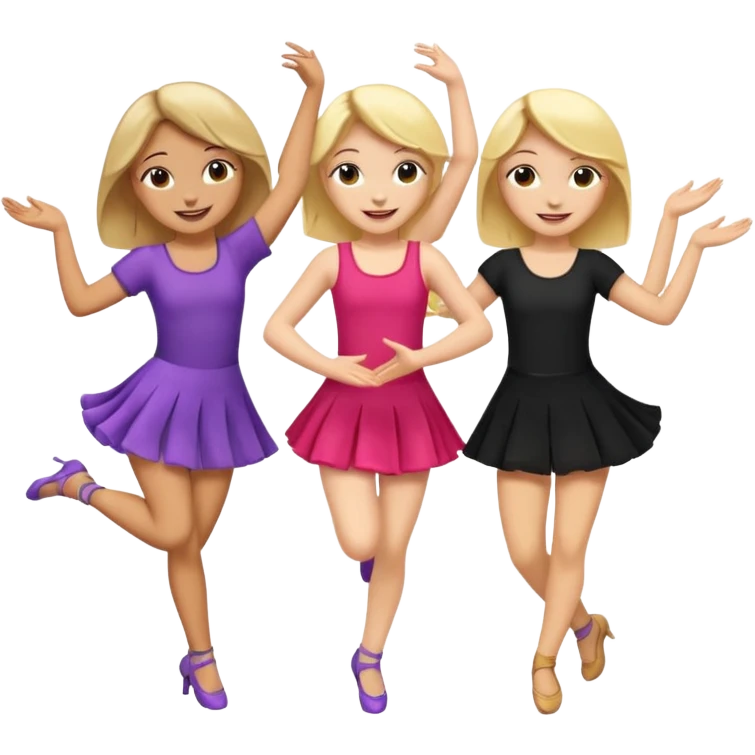 Emoji of 3 Girls dancing one with blonde hair, one tan skin with brown hair and one with black hair emoji