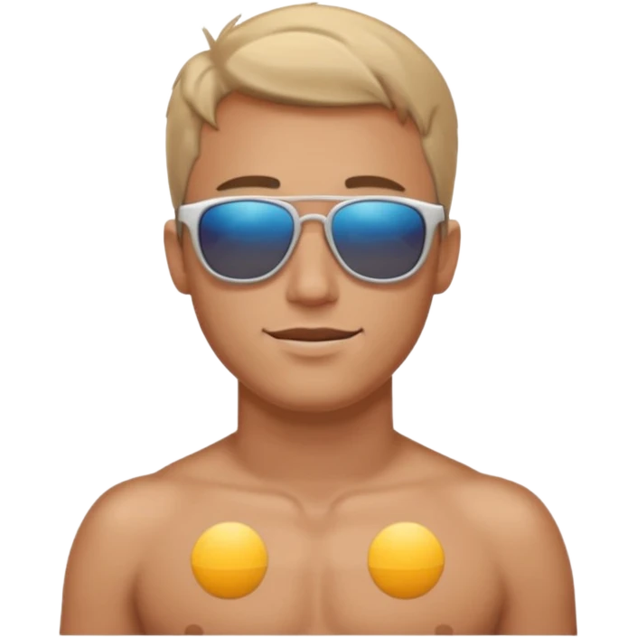 White guy with sunglasses topless and in swimwear emoji