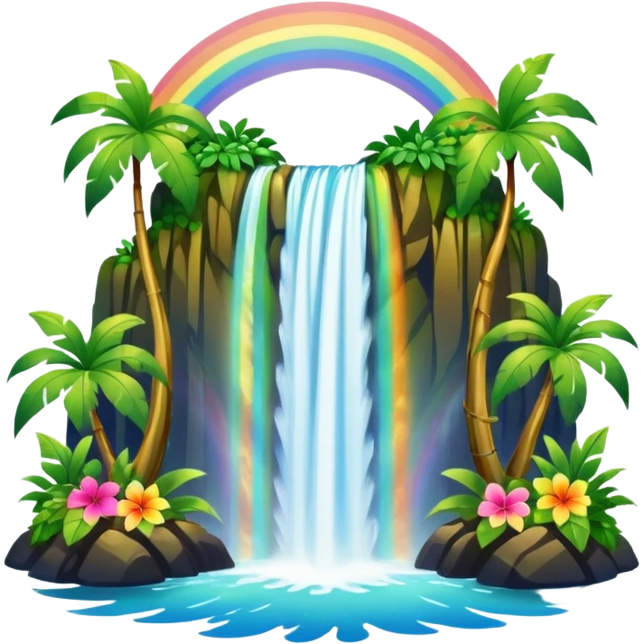 Hawaiian waterfall with rainbow emoji