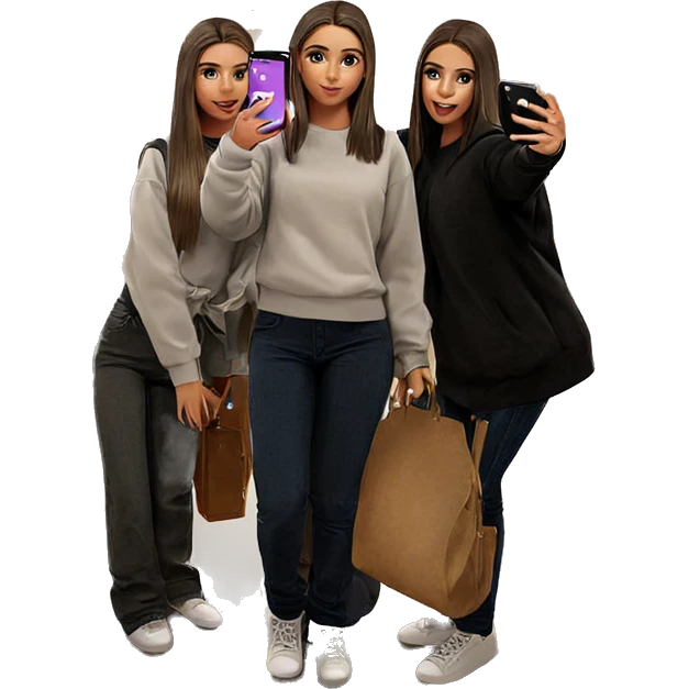 selfie of girls with phones emoji
