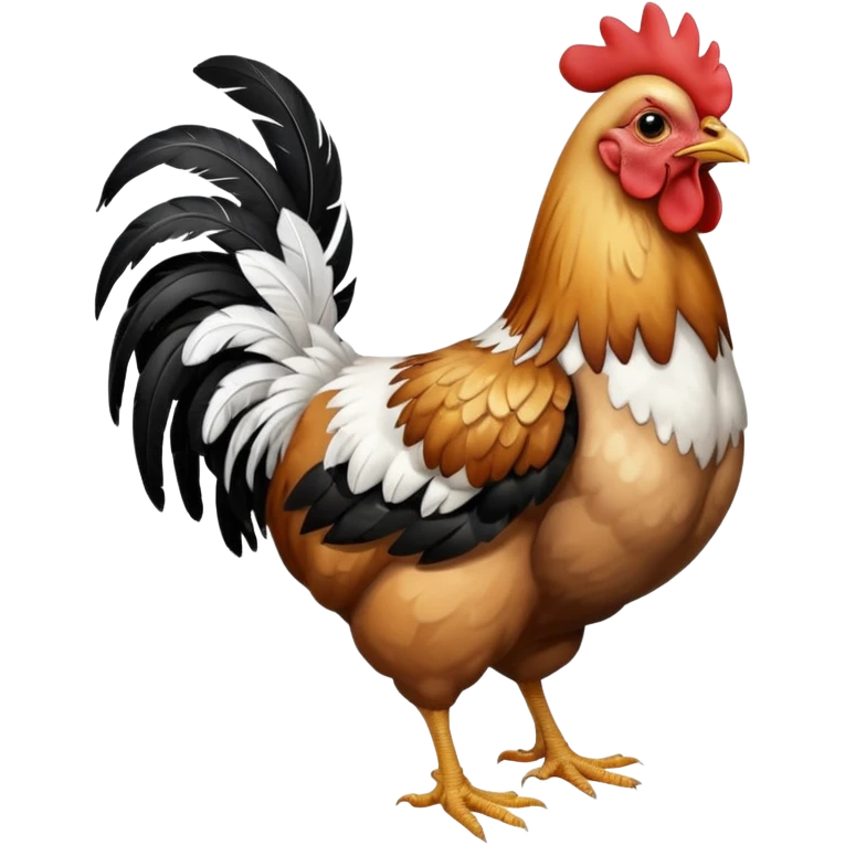 chicken with body covered every feathers is a mix of black and white color, full body   emoji