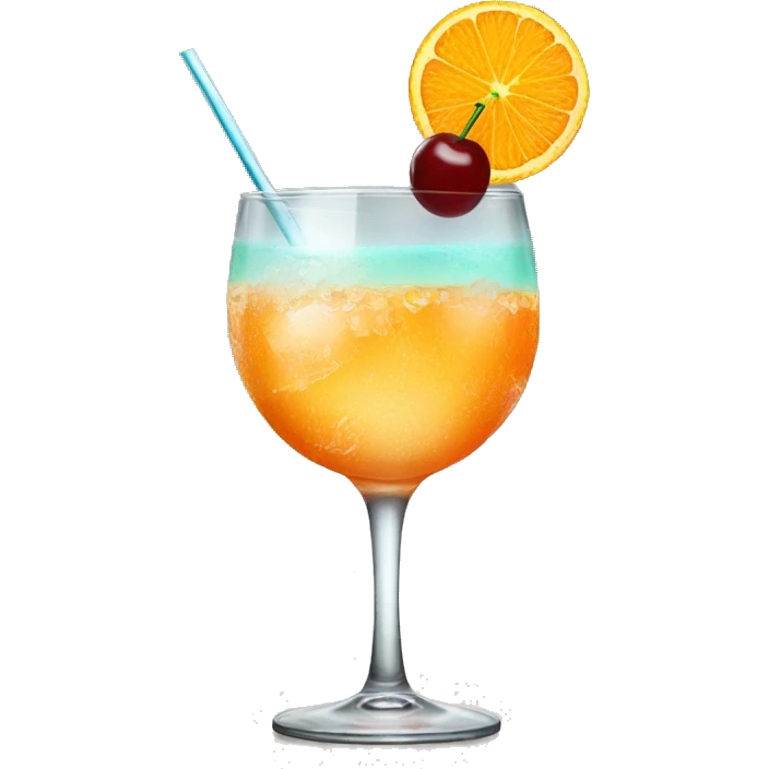 Cocktail garnished with an orange and a cherry emoji