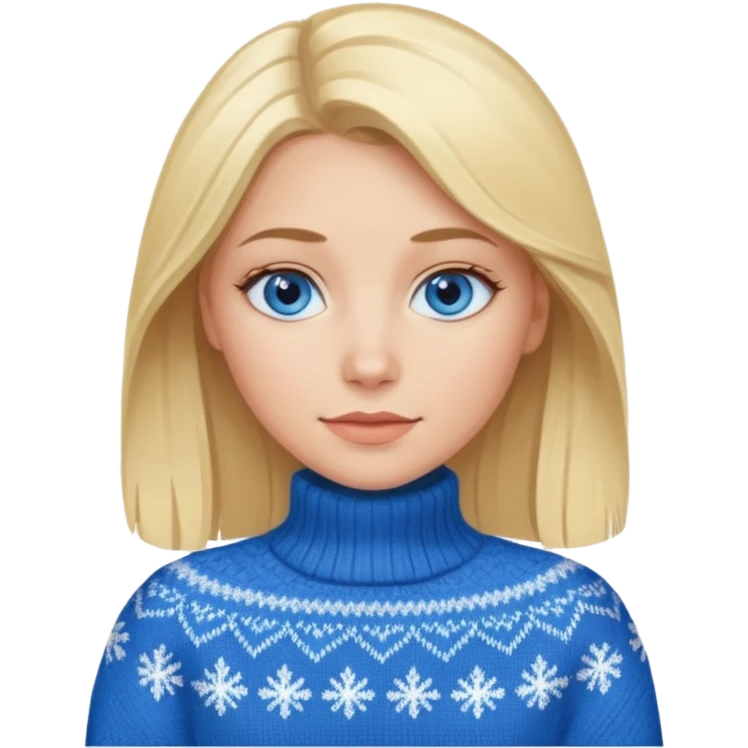 Mujer rubia de ojos azules Ted blanca y jersey de invierno emoji