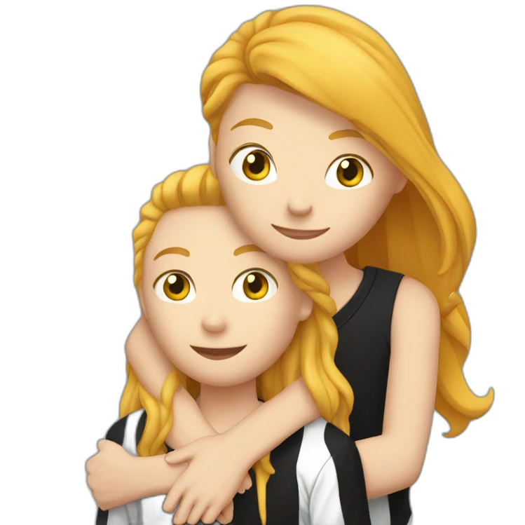 Blond soccer guy hugging ginger girl with long hair dress black emoji