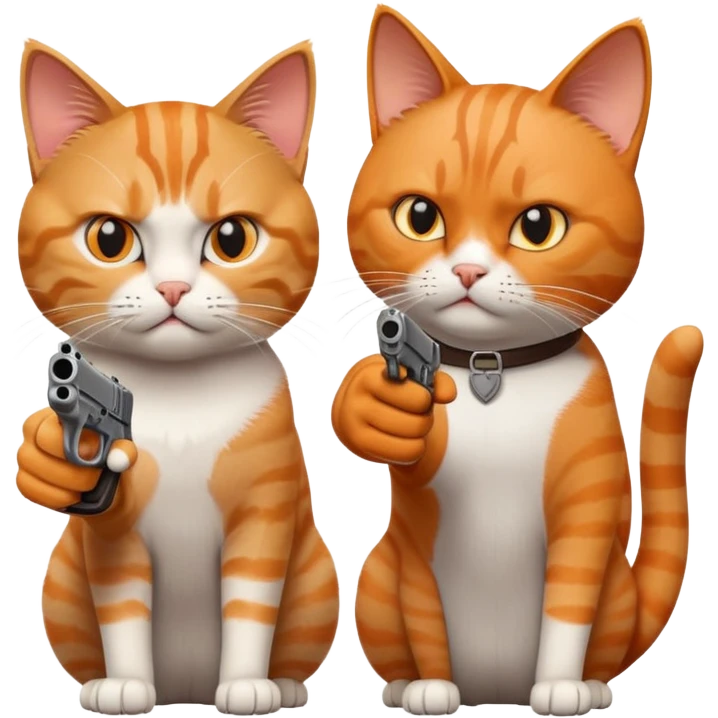 Cat pointing a pistol at another cat emoji