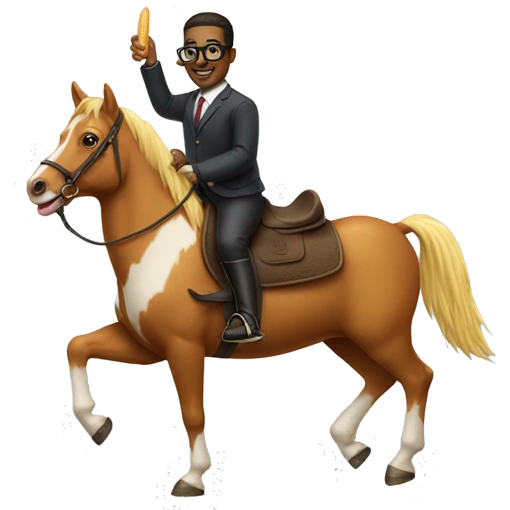 Corn dog riding a horse with glasses on emoji