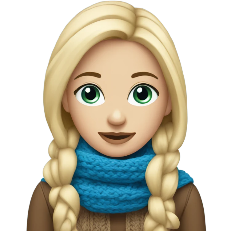 beautiful blonde woman with blue eyes knitting scarf emoji