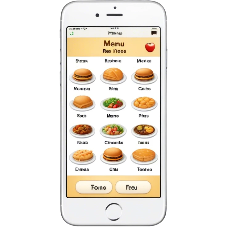 Generate an image of iphone16 and restaurant menu on the screen emoji
