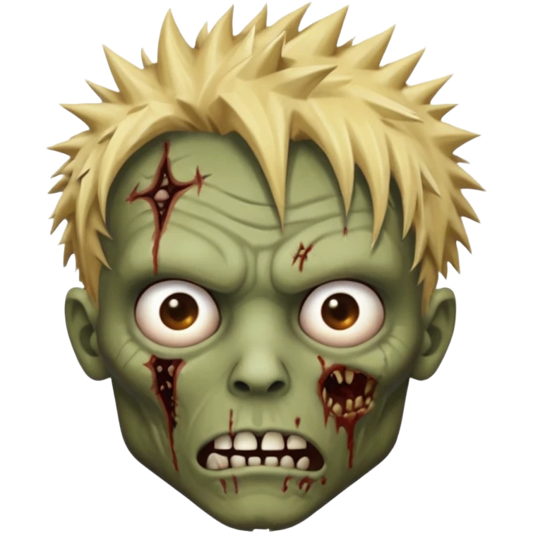zombie face with spiky hair with blonde patch on the left and make him brownskin emoji