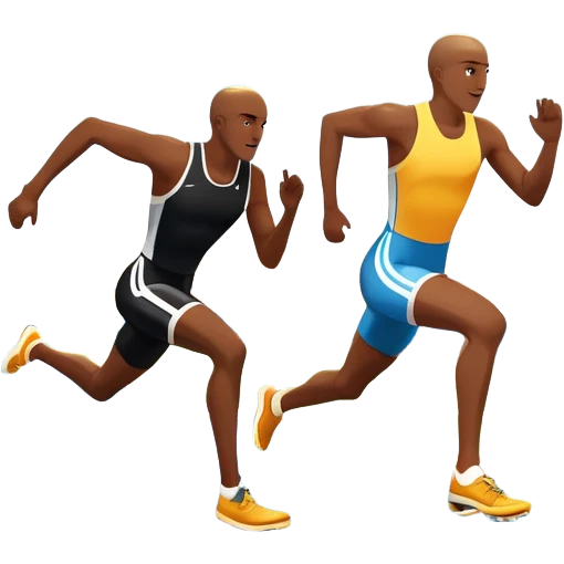 An icon featuring a running track with starting blocks and a pair of sprinting shoes in motion. The background showcases a grand stadium with cheering fans, bright sunlight, and a clear blue sky. Transparent background highlights the speed, energy, and competition of track running. emoji