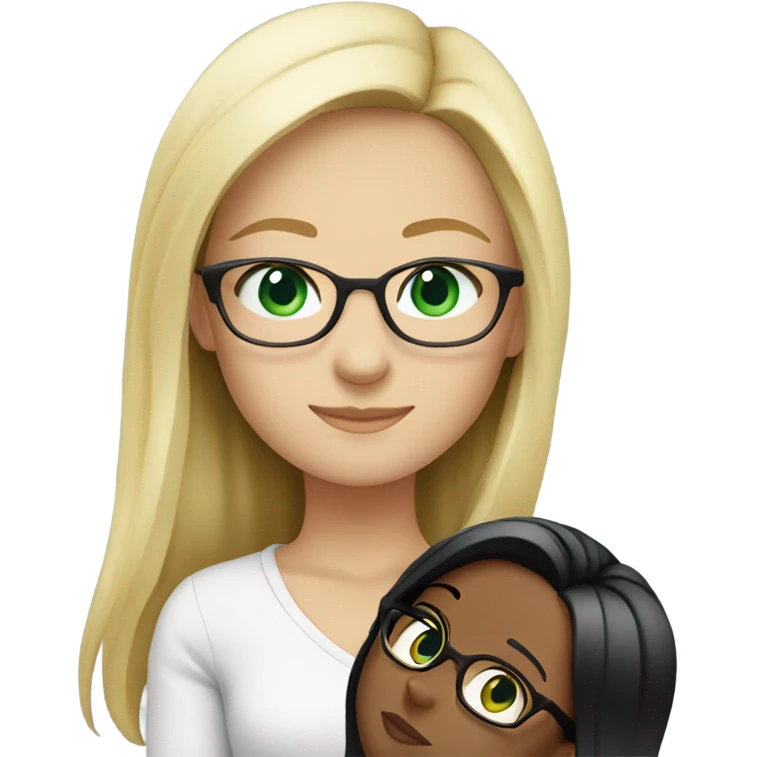 Blonde girl with green/blue eyes and glasses hugging brunette no glasses and brown eyes both white emoji