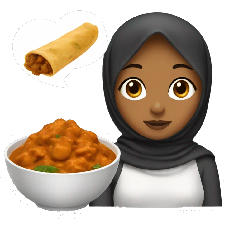 Brown girl with hijab eating curry  emoji