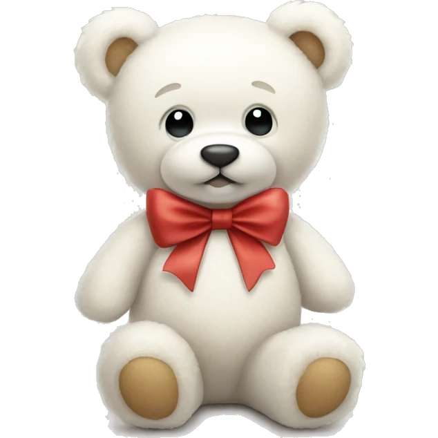 a sweet white teddy bear with a bow around its neck emoji