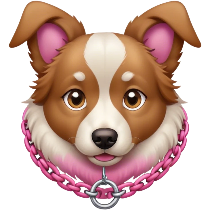 brown white and caramel dog wearing a pink chain emoji