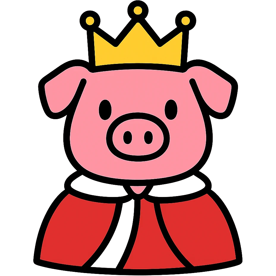 Pink pig with gold crown and royal red cape, Technoblade character emoji