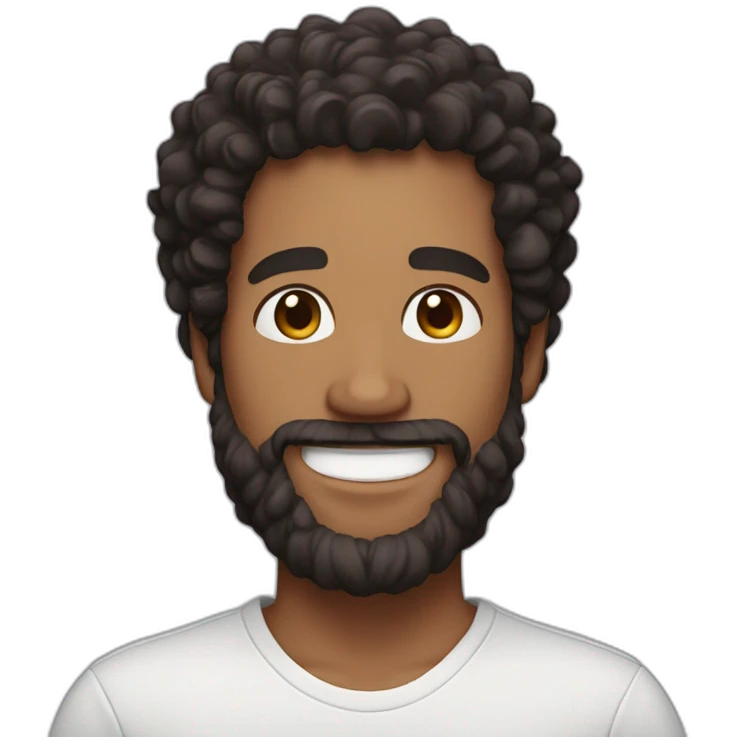 bearded man with dark curly hair and big smile emoji