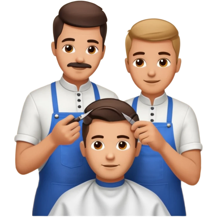 At a barbershop, the experienced barber is teaching his apprentice how to properly cut hair, offering tips on technique, customer service, and attention to detail. The mentor emphasizes the importance of precision, patience, and building trust with clients emoji