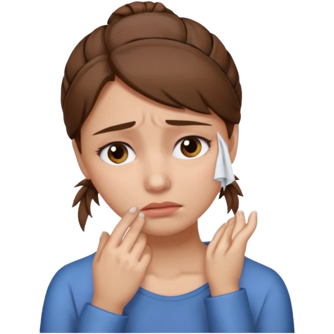 ["Sad woman with brown hair tied up, wiping away a tear."] emoji
