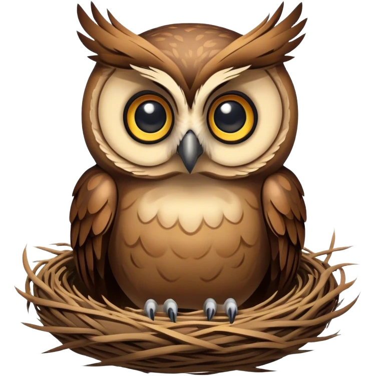 An owl flies over the nest. emoji