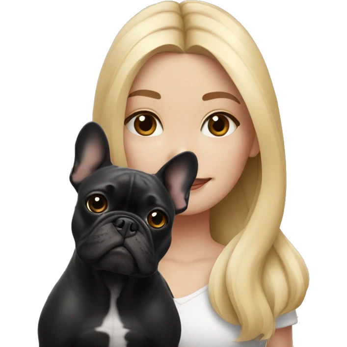 Blonde girl with black/white French bulldog emoji