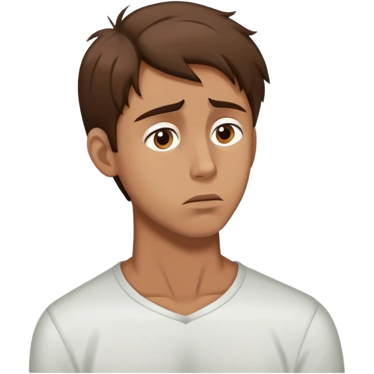 a man with brown hair staying in a
full height in profile with anxiety and begging face with a broken heart emoji