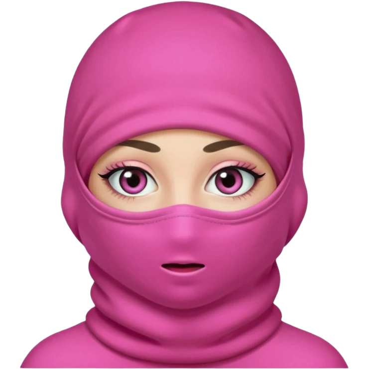 baggy stylish balaclava pink in colour with girly eyes showing through the eye holes of the balaclava with beautiful eyelashes on  emoji