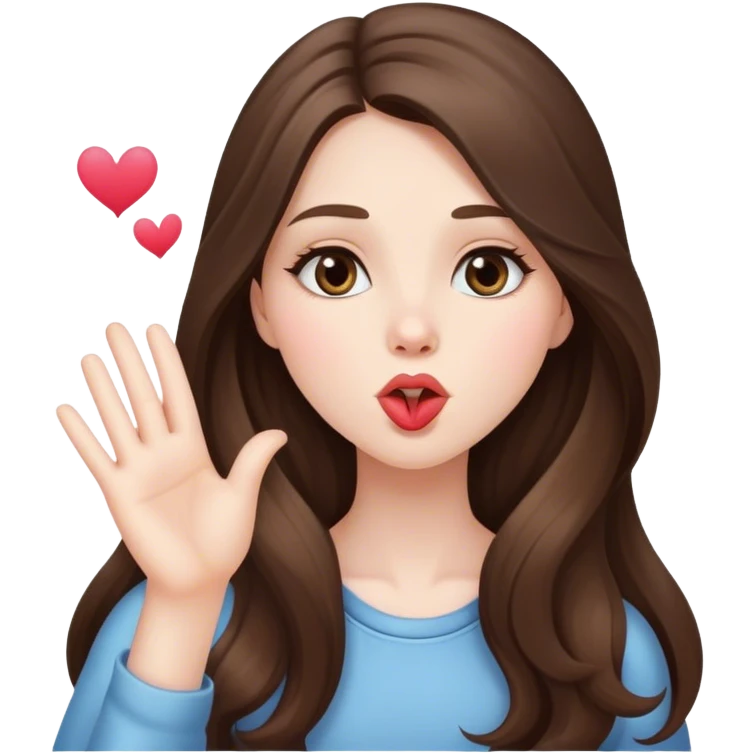  beautiful pale brunette girl with long hair sending a blowing kiss emoji