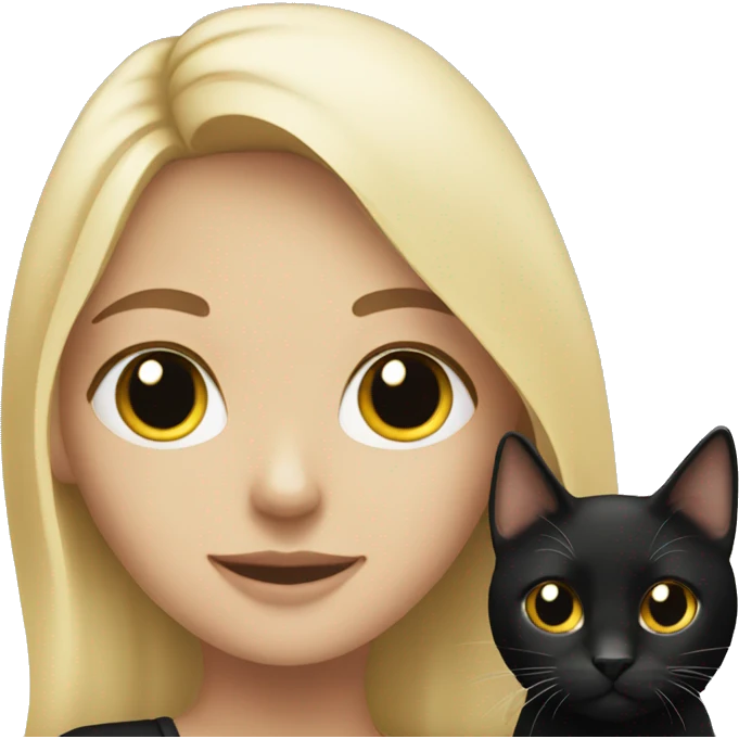 blonde girl with black cat emoji
