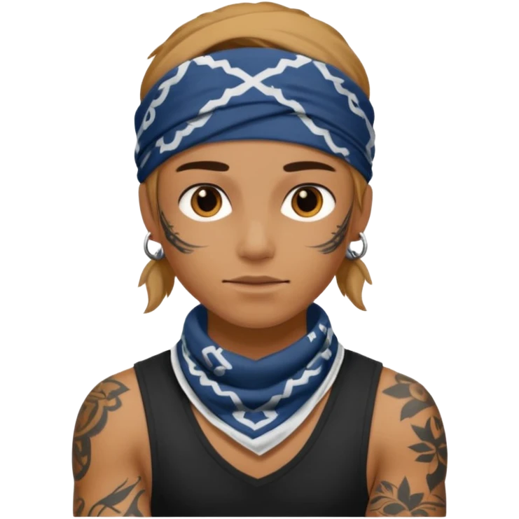 a human with bandana and tattoo emoji