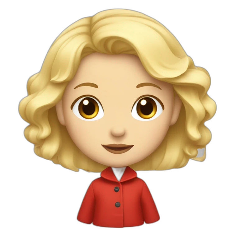 bébé fille blonde décoiffée avec une feuille d’érable rouge sur son manteau  emoji