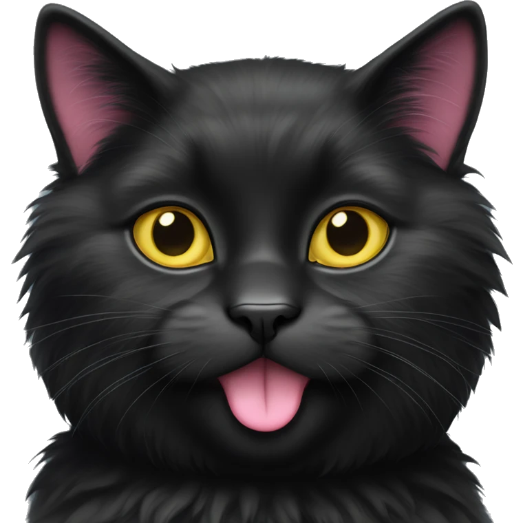 fluffy black tuxedo cat with yellow eyes, pink nose, and pink santa hat emoji