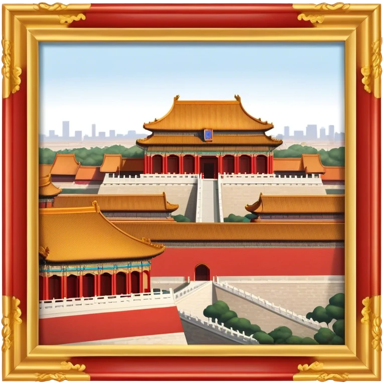 Cinematic Realistic Forbidden City Landmark Emoji, showcasing the imperial palace with iconic red walls and golden roofs rendered with rich textures and regal lighting. emoji