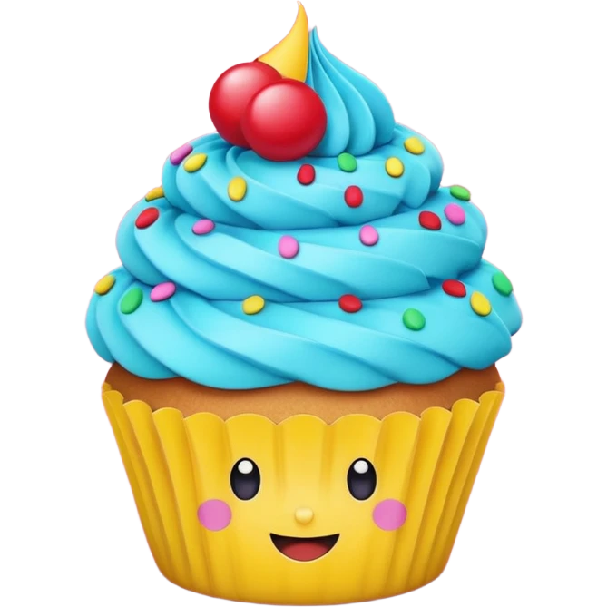 A 3D cartoon cupcake poster with bright colors, text and border design, flat layout, Memoji-style rendering. emoji