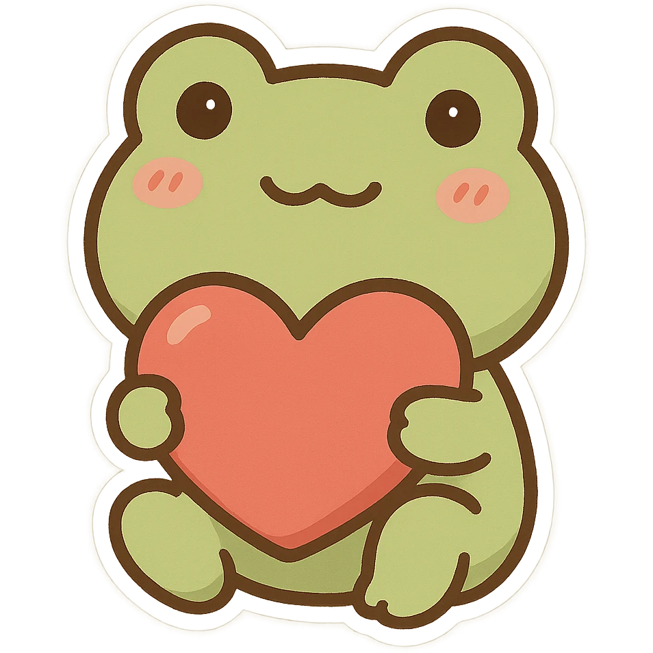 Cute frog holding a heart, Q version sticker style emoji