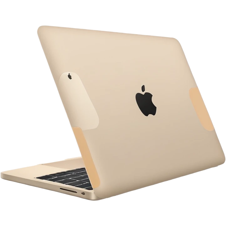 light beige MacBook, half side view showing keyboard and Apple logo on back cover, modern minimalism, iOS style, no emojis emoji