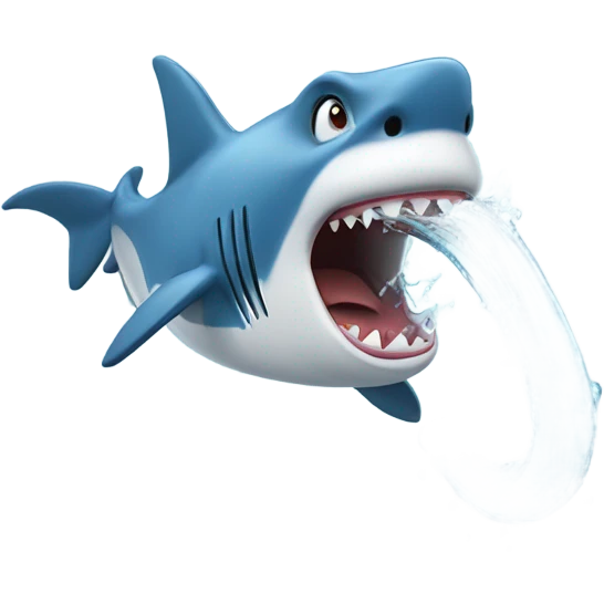 a goofy shark spraying water out of its mouth like a hose emoji