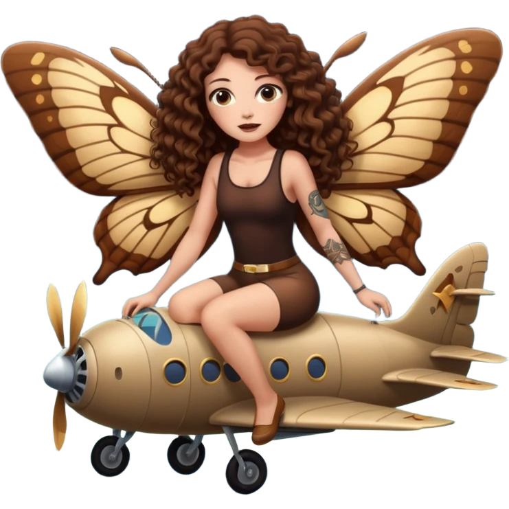giant moth ride — long wavy brown hair tattooed woman and short tight curly brown hair woman — night flight emoji