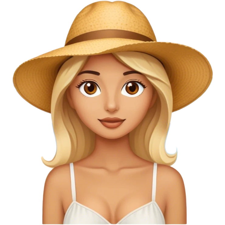 Luxury blonde model, brown eyes, honeymoon in Italy, sun hat emoji