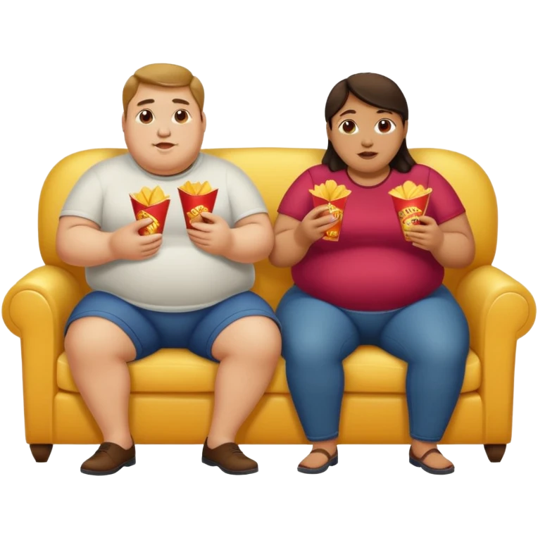 fat man and woman eating chips on couch emoji