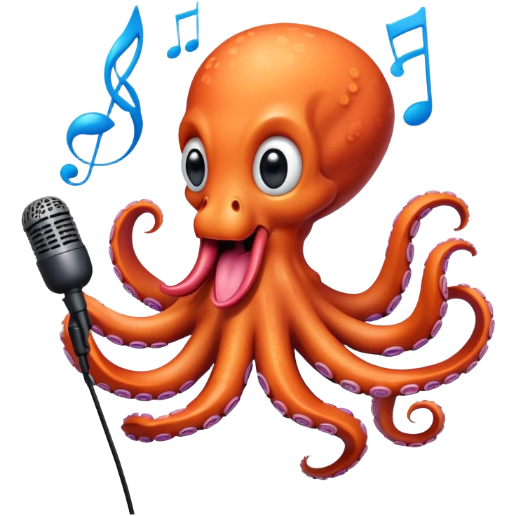 Octopus sings with a microphone emoji