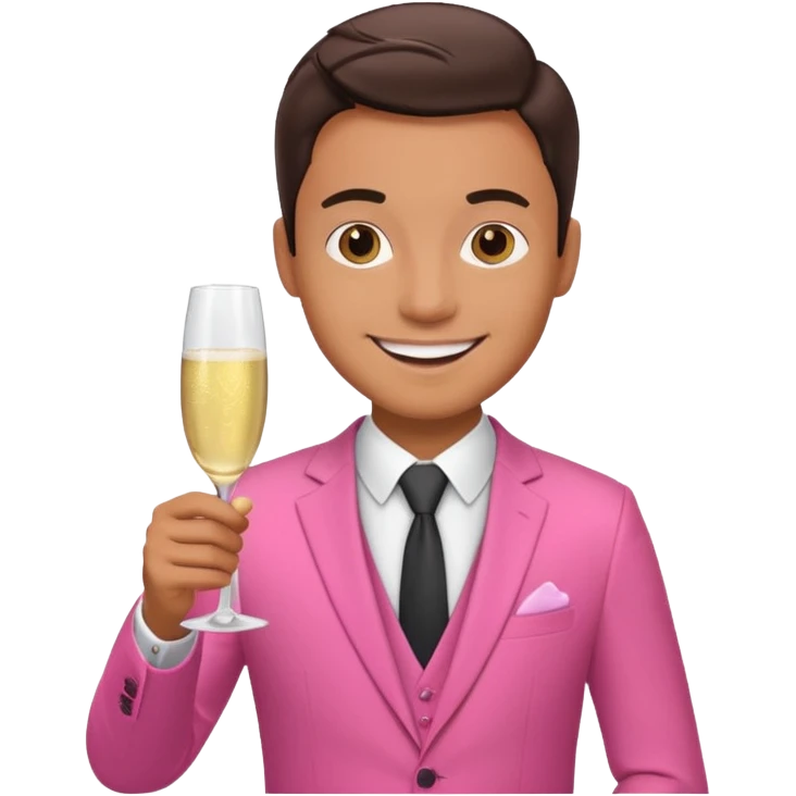 man hosting a dinner party at home wearing a pink suit emoji