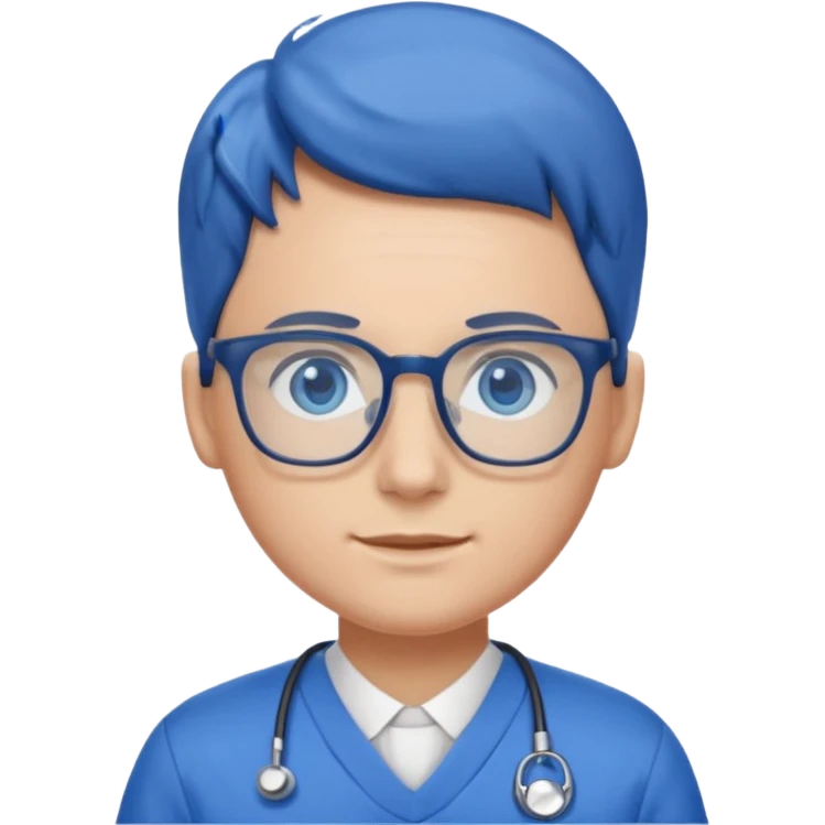 Generate from my photo blue eyes with glasses wearing care blue uniform emoji