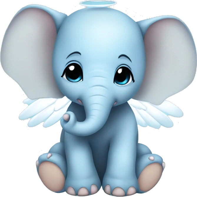 Baby blue baby elephant that is chubby with big white angel wings and round black eyes emoji