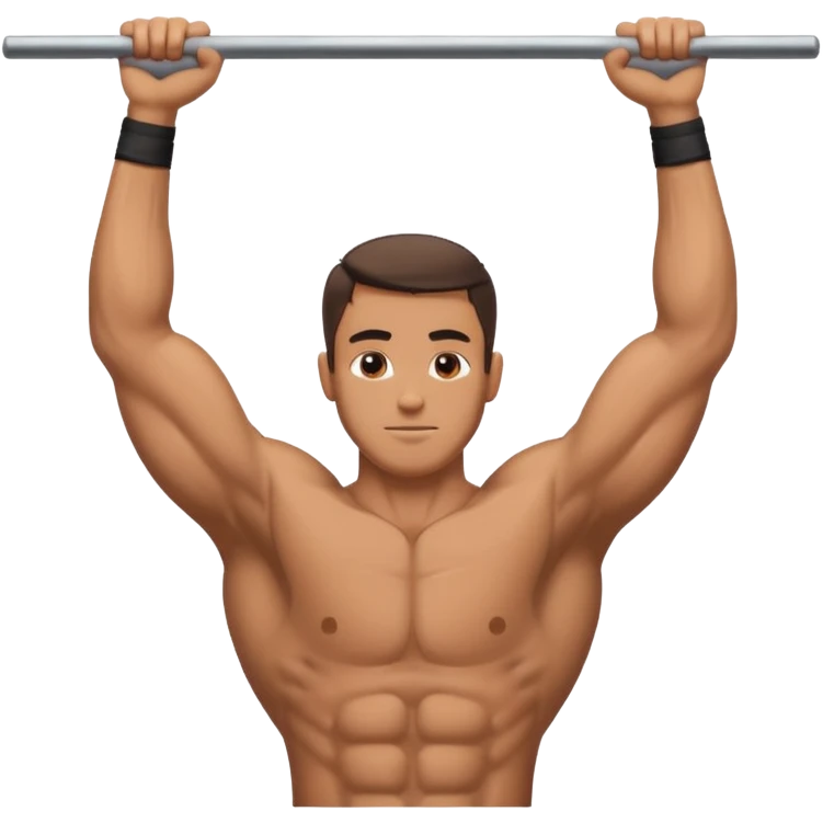 a man doing pullups and with muscle back emoji