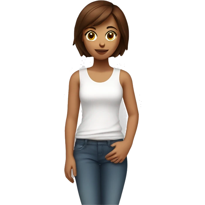 girl with short brown hair, white t-shirt with sangria, and with a little person on her arm   emoji