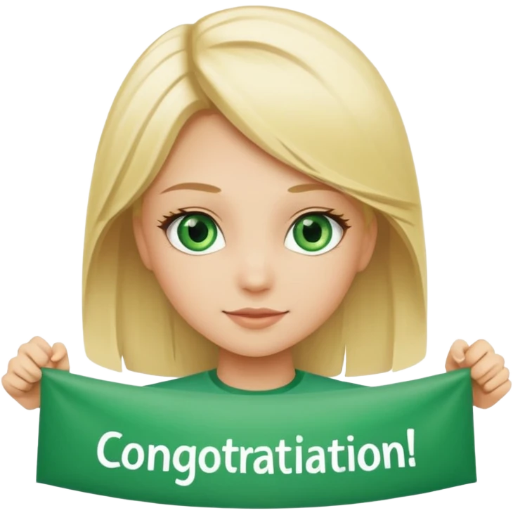A banner that says ‘CONGRATULATIONS’ And a blonde green eyed girl under it emoji