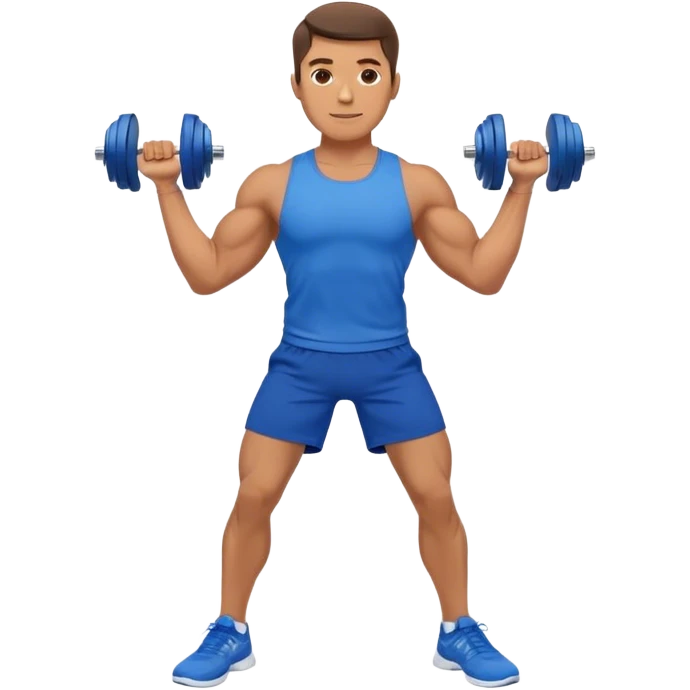 man with blue shorts doing side-lateral raise (T pose) with light dumbbells emoji