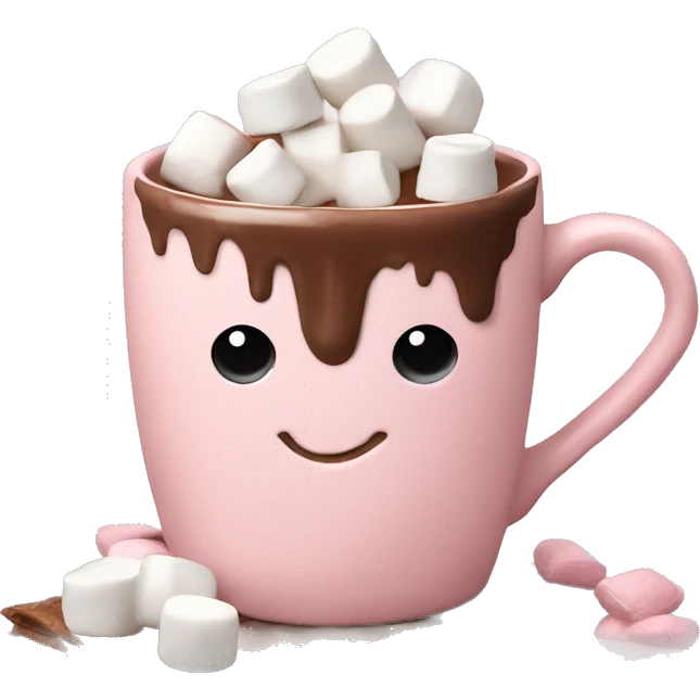 Light Pink mug of hot chocolate with marshmallows  emoji