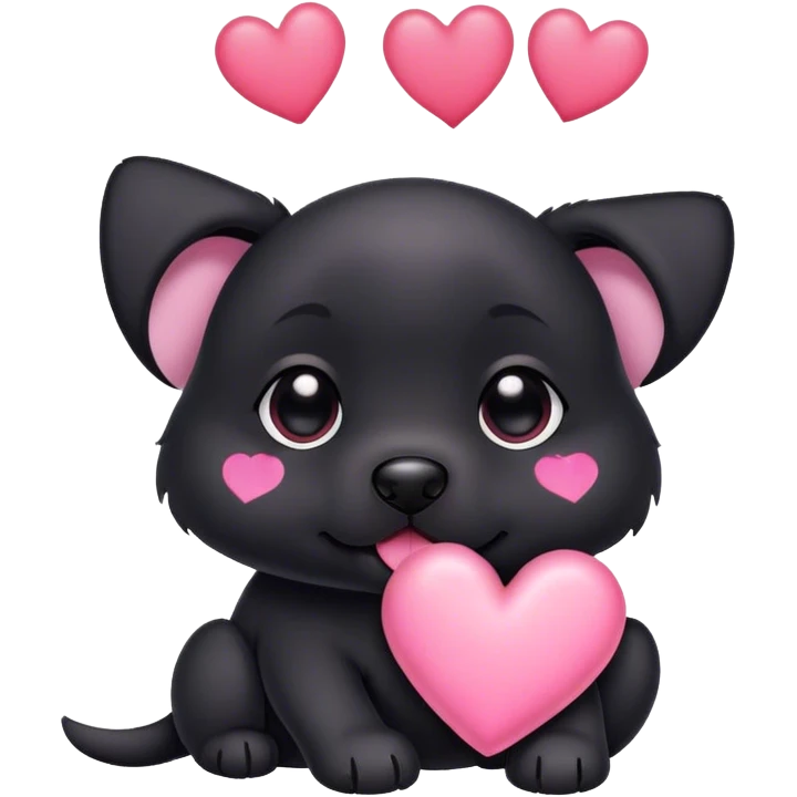 Black puppy with pink heart emoji