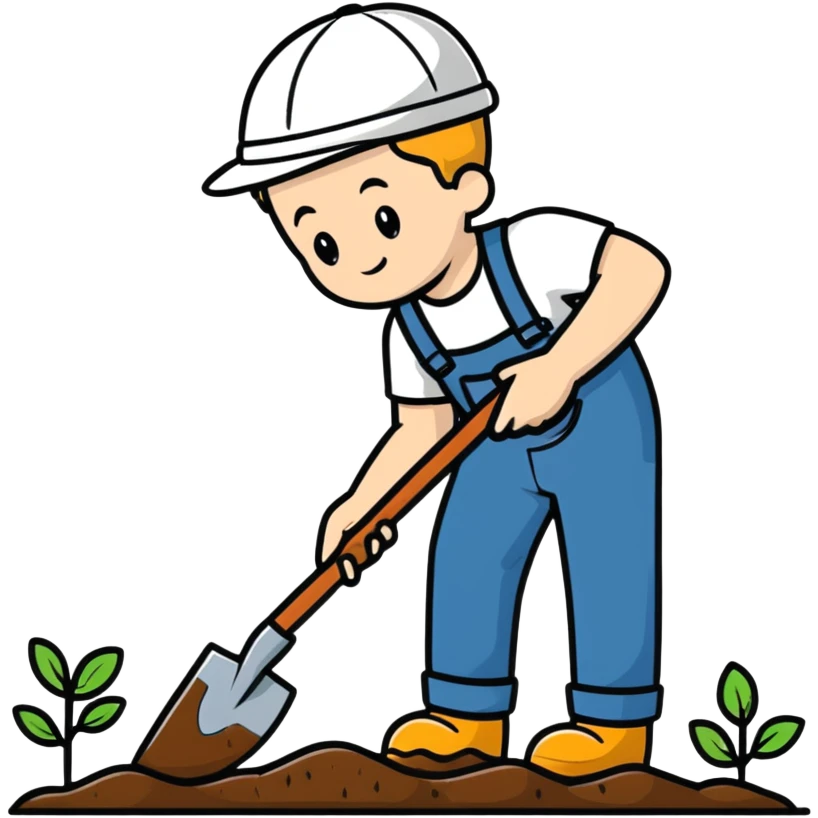 focused young white male gardener digging soil emoji